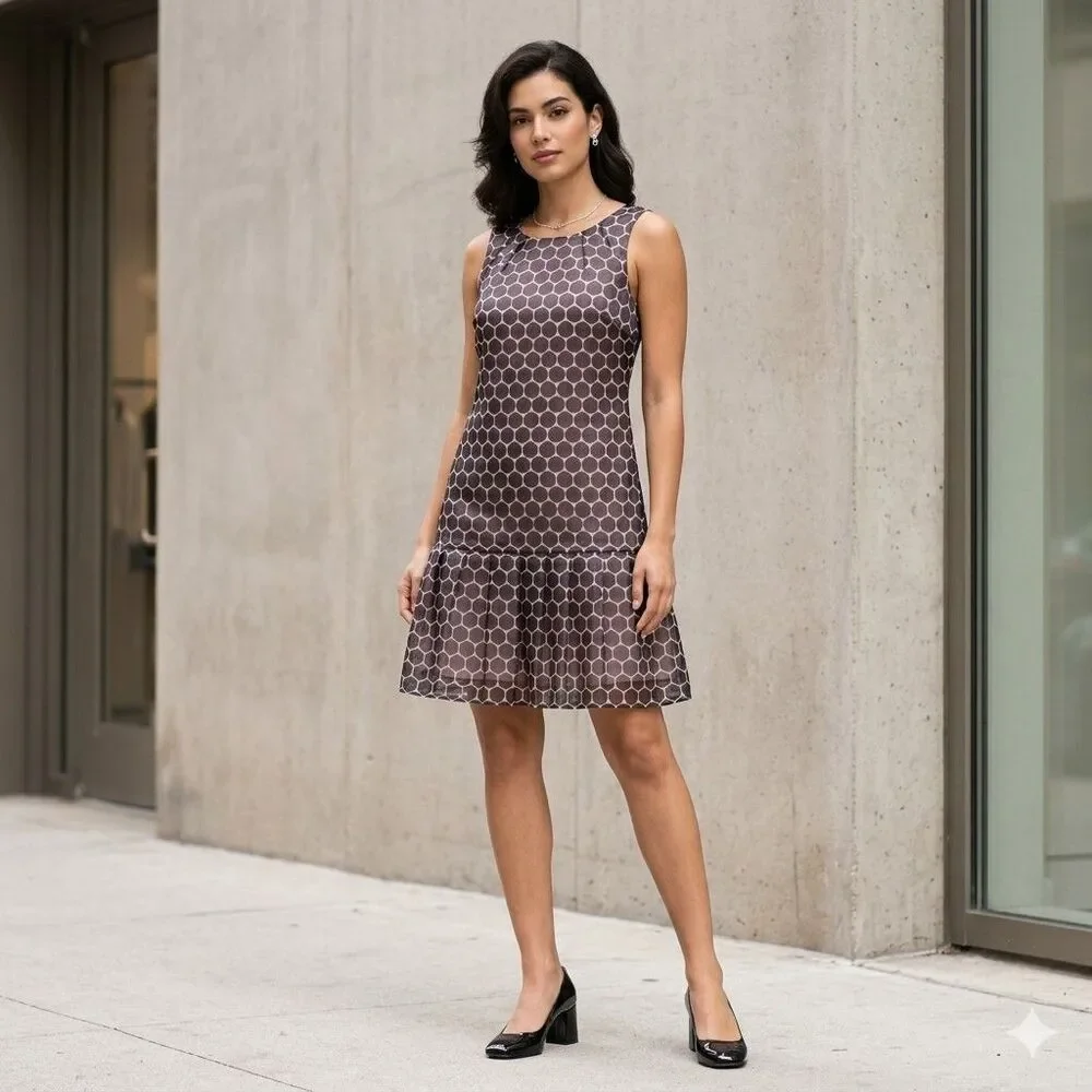 Club Monaco Retro Drop Waist Pink Dots Party Dress Pink Black Sleeveless Size 2